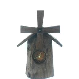 "Natural Teak Wood Carving Windmill Clock Carved Wall Hanging Home Art Decor Handmade Rustic Driftwood 10.75"" X 9"" 3" - thumbnail 3