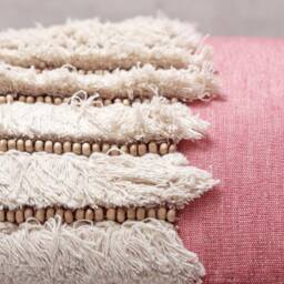 Coral Pink Embroidered Pillow Cover, Cotton Boho Cushion With Tassels, Handmade Throw Decor - thumbnail 3