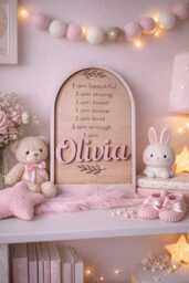 Affirmation Card For Kids - Personalized Nursery Decor Baby Shower Gift Engraved Wooden Plaque Girls & Boys Bedroom Sign Name - thumbnail 1