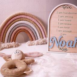 Affirmation Card For Kids - Personalized Nursery Decor Baby Shower Gift Engraved Wooden Plaque Girls & Boys Bedroom Sign Name - thumbnail 3