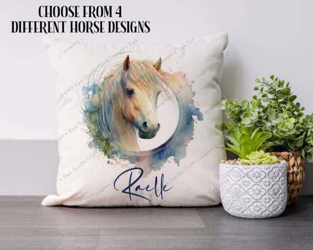 Horse Cushion, Pillow, Watercolour Horse, Personalised Cushion, Gift, Gift For Her, Lover, Mum - image 1