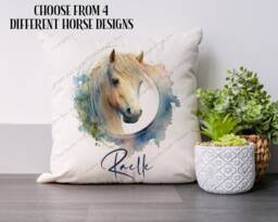 Horse Cushion, Pillow, Watercolour Horse, Personalised Cushion, Gift, Gift For Her, Lover, Mum - thumbnail 1