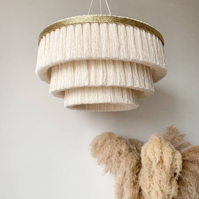 Fringe Pendant Light, Cotton Light Fixture, Boho Nursery Ceiling Lamp, Bedroom Lighting - image 1