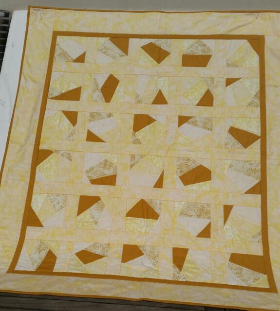 Yellow Wall Hanging Quilt, Modern Yellow Blanket, Geometric Beige Lap Art Quilt - image 1