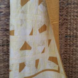 Yellow Wall Hanging Quilt, Modern Yellow Blanket, Geometric Beige Lap Art Quilt - thumbnail 3