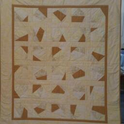 Yellow Wall Hanging Quilt, Modern Yellow Blanket, Geometric Beige Lap Art Quilt - thumbnail 2