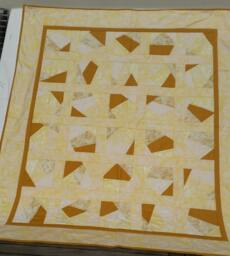 Yellow Wall Hanging Quilt, Modern Yellow Blanket, Geometric Beige Lap Art Quilt - thumbnail 1