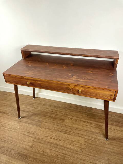 Bespoke Handmade Wooden Table/Desk. 120 X 60cm , Tapered Legs. Dark, Two Tire, Shelf, Computer Monitors Stand, Pull Out Drawer Solid Wood - image 1