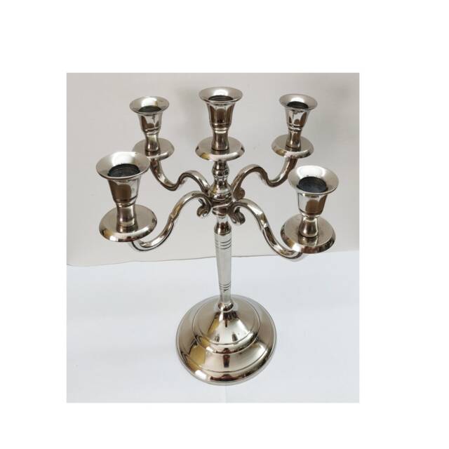 30cm 5 Arm Silver Candelabra Metal Candle Holder - image 1
