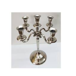 30cm 5 Arm Silver Candelabra Metal Candle Holder - thumbnail 1