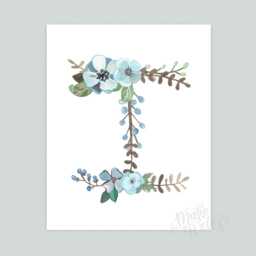 I - Floral Letter Art Print Girls Nursery Decor Decorative Botanical Initial Child Or Baby's Room Wall Newlywed Gift - thumbnail 2
