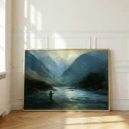 Scottish Fly Fishing Wall Art, Highland River Painting, Lone Fisherman Print, Lodge Decor, Outdoorsman Gift - thumbnail 4