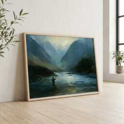 Scottish Fly Fishing Wall Art, Highland River Painting, Lone Fisherman Print, Lodge Decor, Outdoorsman Gift - thumbnail 2