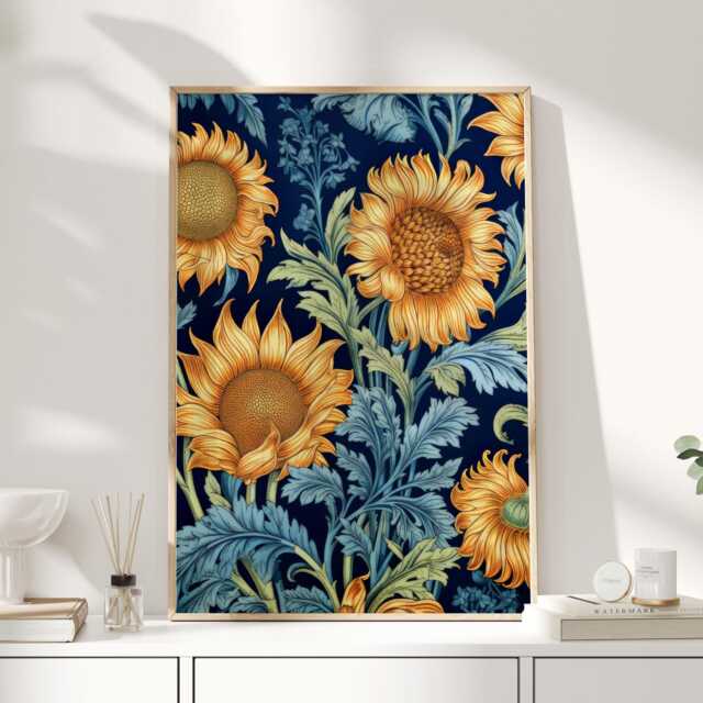 William Morris Print, Art, Sunflower Gift, Painting, Wall Cloakroom Art - image 1