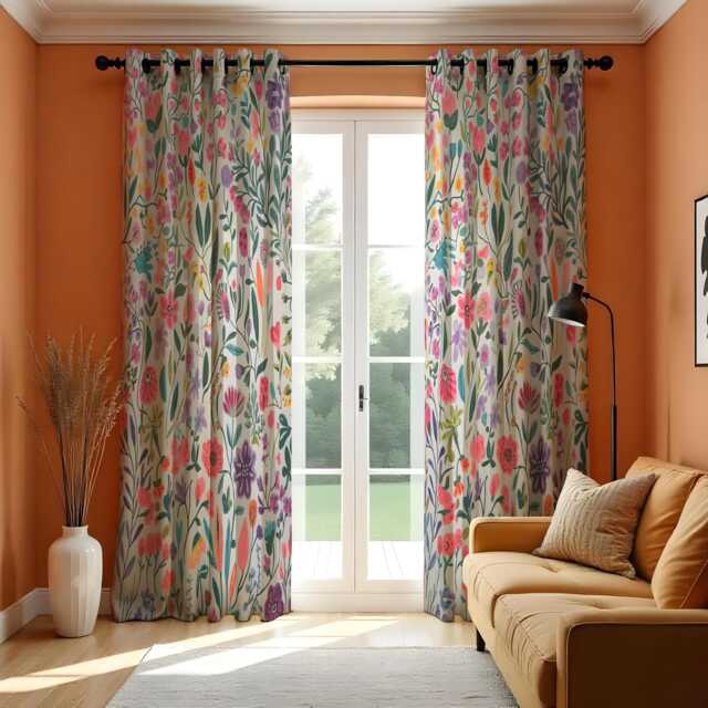 Colorful Wildflower Curtains, Vibrant Botanical Floral Drapes, Boho Garden Style Window Panels, Custom Made To Measure Curtains - image 1