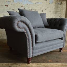 British Handmade Grey Wool Chesterfield Snuggle Chair - Scatter Back - thumbnail 2