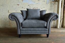 British Handmade Grey Wool Chesterfield Snuggle Chair - Scatter Back - thumbnail 1