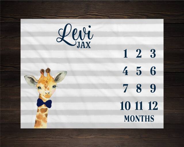 Giraffe Milestone Blanket Monthly Baby Growth Tracker Minky Fleece Shower Newborn Gift For Gender Neutral Boy - image 1