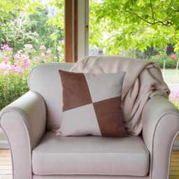 Montana Brown-Beige Velvet Fabric Diagonal Design Distressed Leather Look Pillow Cover/Housewarming Gift-1Pcs - thumbnail 2