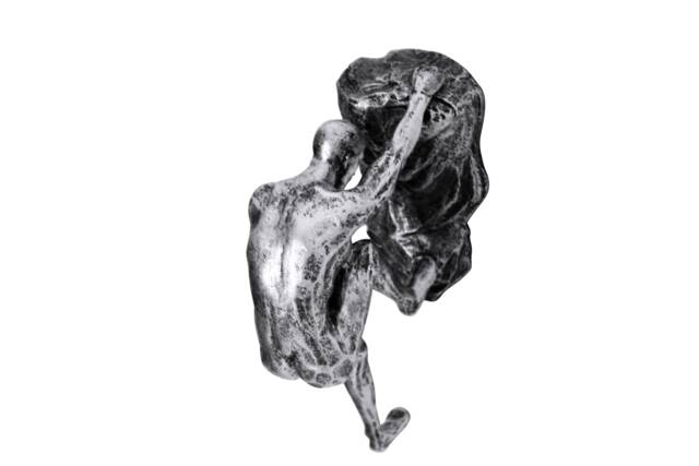 Large Antique-Silver Two-Handed Rock Climber Figurine Wall Climbing Man Sculpture Poly-Resin Statue Ornament Hanging Art - image 1