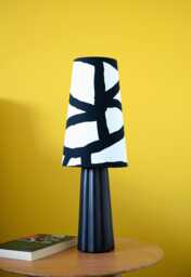 Small Monochrome Table Lampshade Black & White Geometric Pattern, Conical /Cone Or Cylinder Shape Handmade By Vivid Shades