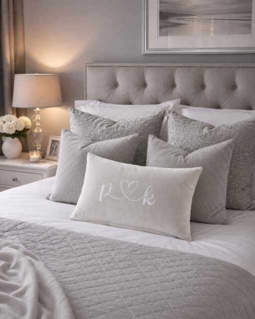 Personalised Scatter Cushion, Embroidered Initials & Heart, Couples Wedding Bedroom Home Decor Gift - image 1