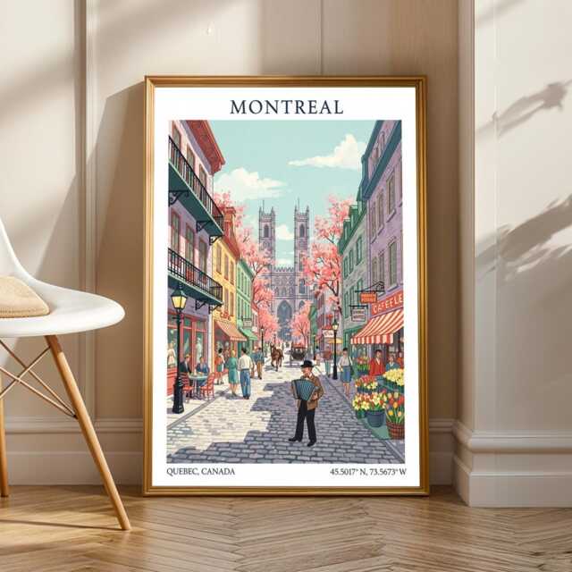 Vintage Montreal Travel Poster Notre-Dame Basilica Art Print - image 1