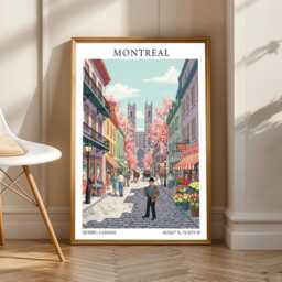 Vintage Montreal Travel Poster Notre-Dame Basilica Art Print - thumbnail 1