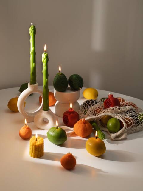 Food Candles, Real Fruit & Vegetables Orange Candle, Lemon Asparagus Pomegranate Wedding Table Decor - image 1