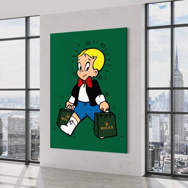 Richie Rich X Monopoly - Canvas Alec Inspired - Wall Decor- Gifts For Him Scrooge Mcduck Money Pop Art Large -Watch - image 1