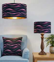 Handmade By Order Luxury Black & Pink Wave Abstract Pattern On Velvet Drum Lamp Shade Pendant Light All Shapes Sizes Available