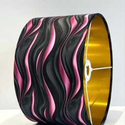 Handmade By Order Luxury Black & Pink Wave Abstract Pattern On Velvet Drum Lamp Shade Pendant Light All Shapes Sizes Available - thumbnail 2
