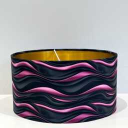 Handmade By Order Luxury Black & Pink Wave Abstract Pattern On Velvet Drum Lamp Shade Pendant Light All Shapes Sizes Available - thumbnail 3