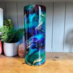 Hand Decorated 30cm Tall Glass Vase Pink, Turquoise Gold Copper Or Silver Design - thumbnail 3