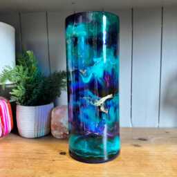 Hand Decorated 30cm Tall Glass Vase Pink, Turquoise Gold Copper Or Silver Design - thumbnail 2
