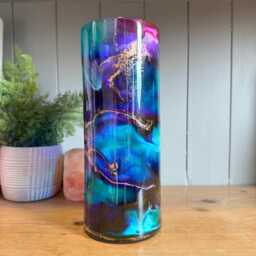 Hand Decorated 30cm Tall Glass Vase Pink, Turquoise Gold Copper Or Silver Design - thumbnail 1