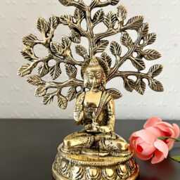 Brass Buddha Statue Under Bodhi Tree Meditating For Zen Home Decor Spiritual Gift, Yoga, Meditation Room & Housewarming Gifts - thumbnail 4