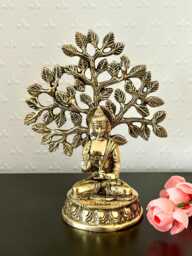 Brass Buddha Statue Under Bodhi Tree Meditating For Zen Home Decor Spiritual Gift, Yoga, Meditation Room & Housewarming Gifts