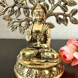 Brass Buddha Statue Under Bodhi Tree Meditating For Zen Home Decor Spiritual Gift, Yoga, Meditation Room & Housewarming Gifts - thumbnail 3