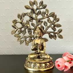 Brass Buddha Statue Under Bodhi Tree Meditating For Zen Home Decor Spiritual Gift, Yoga, Meditation Room & Housewarming Gifts - thumbnail 2