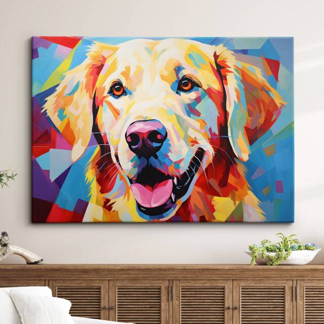 Golden Retriever Fun Animal Dog Pet Lover Abstract Oil Painting Wall Art, Framed Canvas Poster Print, Home Kitchen Office Room Decor, Gifts - image 1