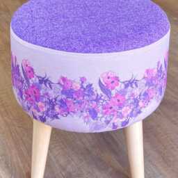 Lilac Vines Linen & Harris Tweed Footstool With Varnished Light Wooden Legs - thumbnail 3