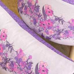 Lilac Vines Linen & Harris Tweed Footstool With Varnished Light Wooden Legs - thumbnail 2