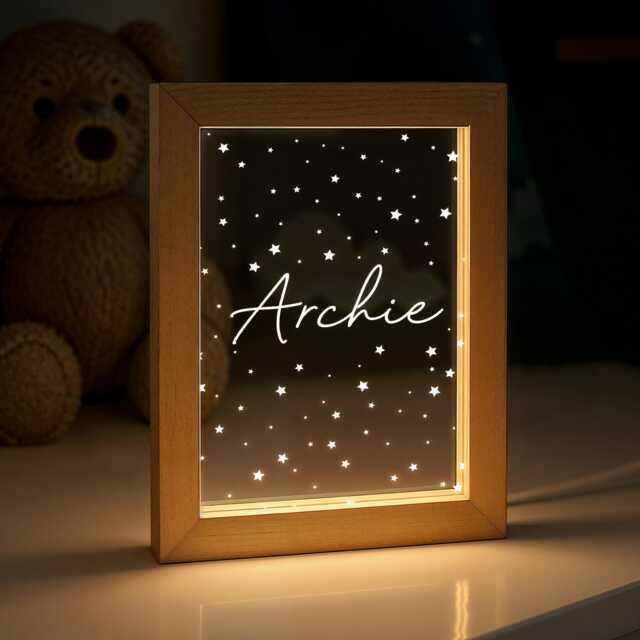 Personalised Led Light Frame, Bedroom Night Light, Kids Birthday Gift For Boy Or Girl, Lights, Moon & Stars - image 1