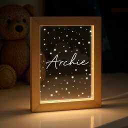 Personalised Led Light Frame, Bedroom Night Light, Kids Birthday Gift For Boy Or Girl, Lights, Moon & Stars - thumbnail 1