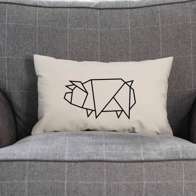 Geometric Pig Throw Pillow Cover - Minimalist Cotton Canvas Cushion - image 1