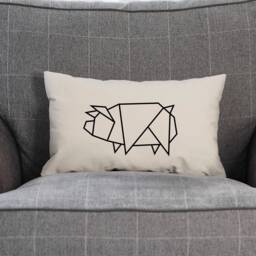 Geometric Pig Throw Pillow Cover - Minimalist Cotton Canvas Cushion - thumbnail 1