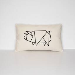 Geometric Pig Throw Pillow Cover - Minimalist Cotton Canvas Cushion - thumbnail 2