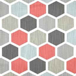 King Duvet Cover, Hexagon Scarlet Red, Gray Geometric - Reversible - thumbnail 2