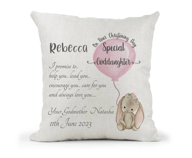 Personalised Goddaughter Sweet Bunny Cream Cushion. Girls Christening Gift, Keepsake Gift, Bedroom Decor God-Daughter Gift - image 1
